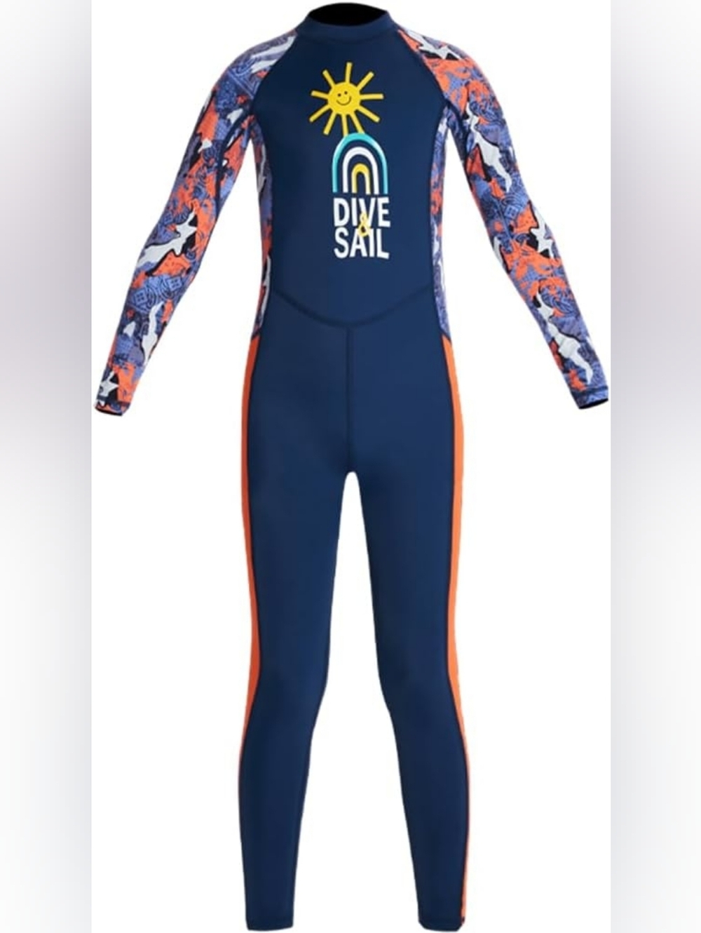 Dive Sail Kids' Navy & Orange Long-Sleeve Swim Rashguard